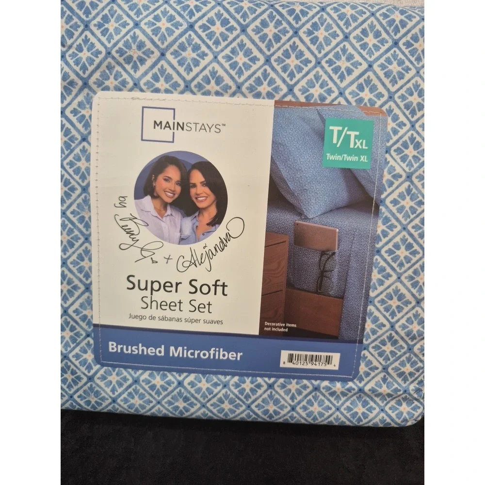 MAINSTAYS Super Soft Sheet Set T/TXL BRUSHED MICROFIBER‎ Blue Cool Geo/ New